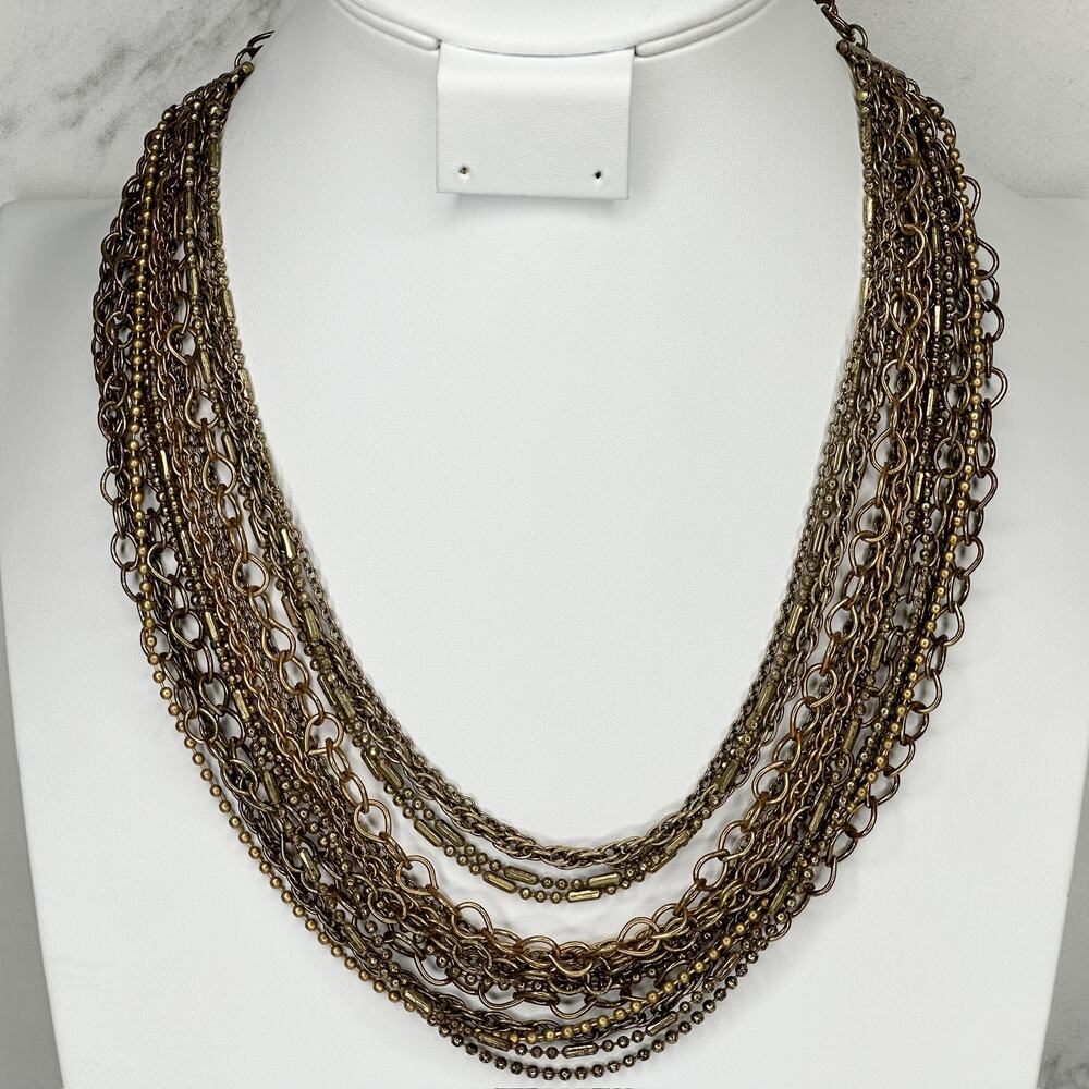 Chicos Chunky Multi Strand Gold Tone Chain Link Necklace Statement ✨